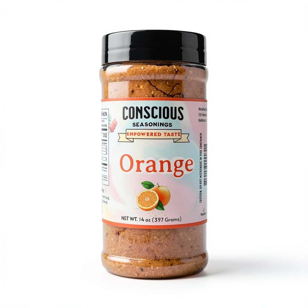 Conscious Seasonings Orange Flossugar jar on a countertop
