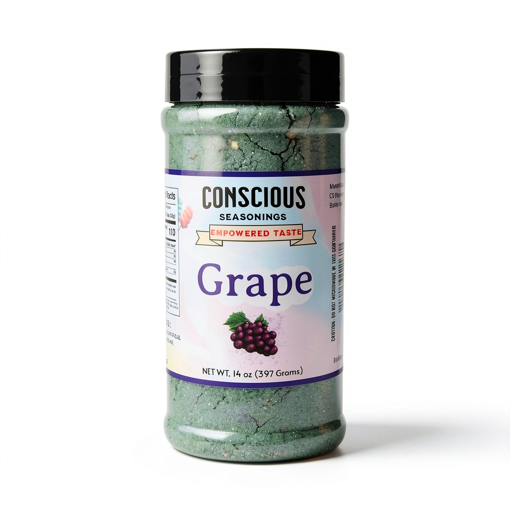 Obelys Grape Flossugar jar next to a cotton candy machine