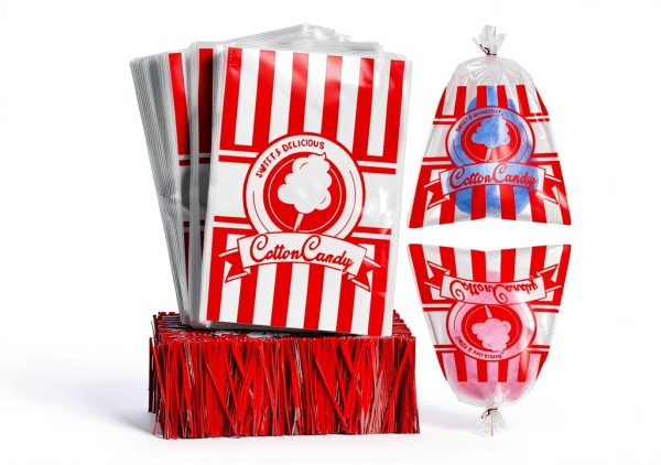 Geyee Cotton Candy Bags Clear Plastic with Twist Ties-0