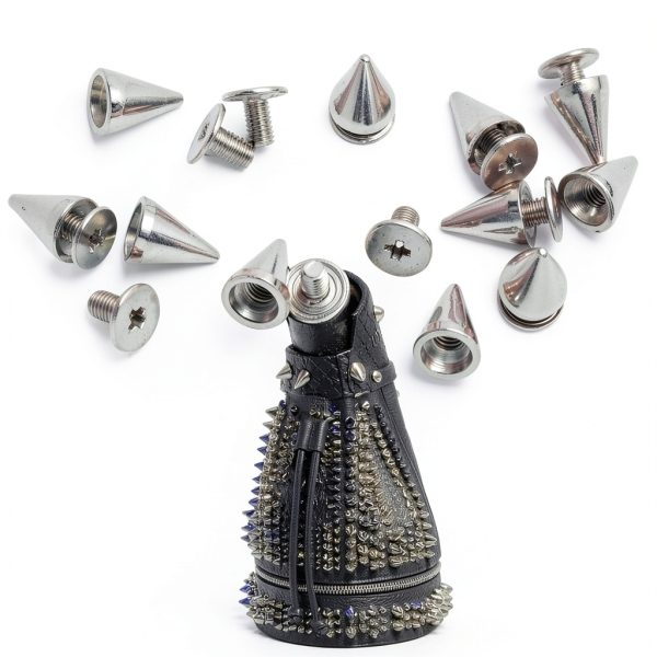 Silver Cone Studs DIY 10pcs Metal Punk Screw Rivets for Shoes & Bags-2